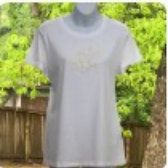 Lauren Ralph Lauren Embroidered Monogram Cotton T- Soft White NWT - Picture 3 of 4